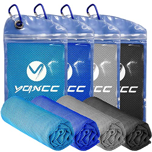 YQXCC 4 Pack Cooling Towels (47"x12"), Ice Cool Neck Towel, Soft Breathable Microfiber for Yoga, Golf, Gym, Running, Camping & Hot Weather