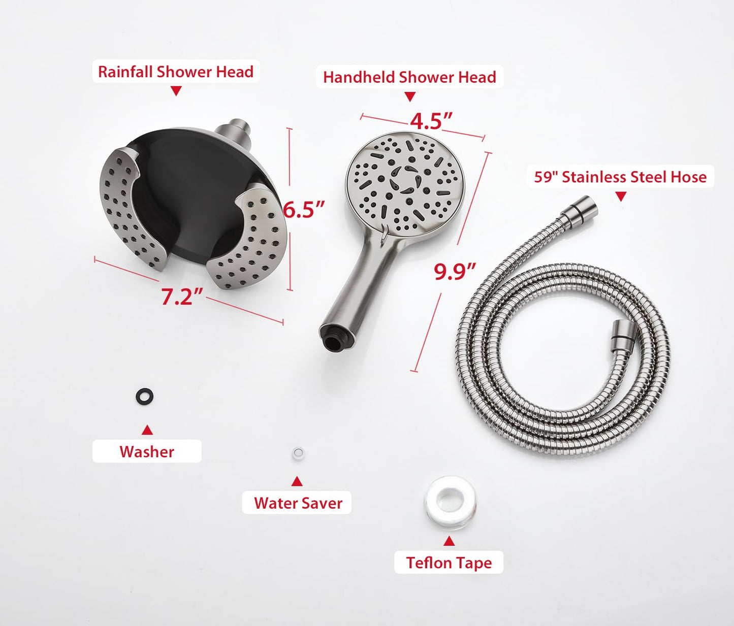 GRICH 2.5GPM Shower Head with Hand: 2 in 1 High Pressure Shower Heads With Handheld Spray Combo & Rain Shower Head, 9 Spray Modes Anti-Leak Waterfall Showerhead, Angle Adjustable, Brushed Nickel