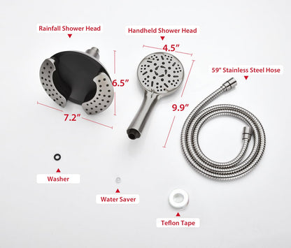 GRICH 2.5GPM Shower Head with Hand: 2 in 1 High Pressure Shower Heads With Handheld Spray Combo & Rain Shower Head, 9 Spray Modes Anti-Leak Waterfall Showerhead, Angle Adjustable, Brushed Nickel