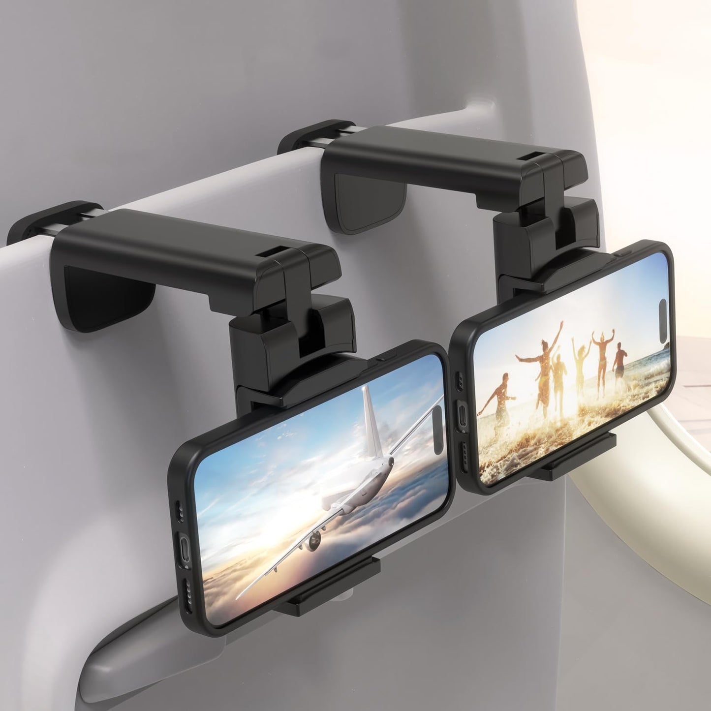 2 Pack Klearlook Universal Airplane Phone Holder - 360° Rotating Airplane Phone Mount for Travel, Desk & Flight Use | Handsfree Adjustable Phone Stand | Travel Essentials Accessories