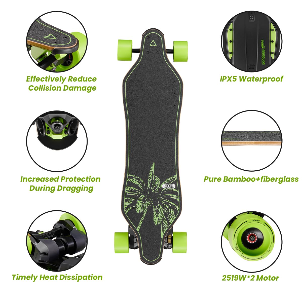 MEEPO Envy NLS 3 Electric Skateboard 32Mph Top Speed 24 Miles Range 2519 Watts x 2 Belt Motors