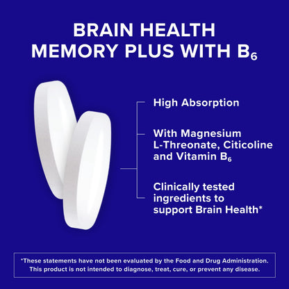 Qunol Brain Health Memory Plus with B6, Magnesium L-Threonate & Citicoline, Clinically Tested Ingredients to Improve Memory, Focus, Attention and Productivity, 90 Count