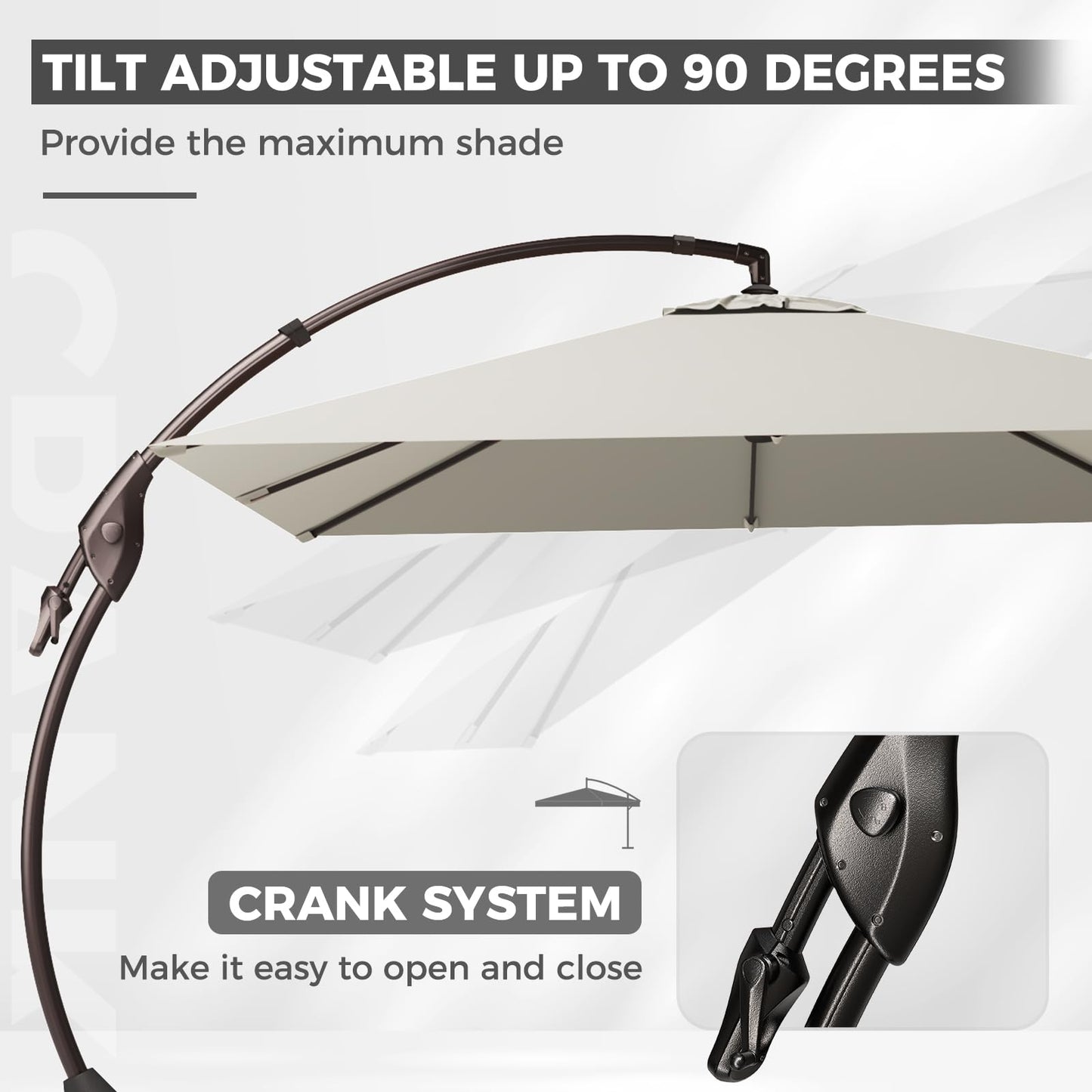 Grand patio 10'x10' Offset Umbrella Large Aluminum Square Cantilever Umbrella Base Included for Deck Porch (Light Gray, 10x10 FT)