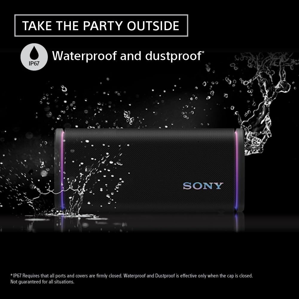 Sony ULT Field 5 Wireless Portable Bluetooth Speaker, IP67 Waterproof, Dustproof, and Rustproof with Enhanced Bass, 25 Hour Battery, 360° Party Light, and Shoulder Strap (SRSULT50W), Off White