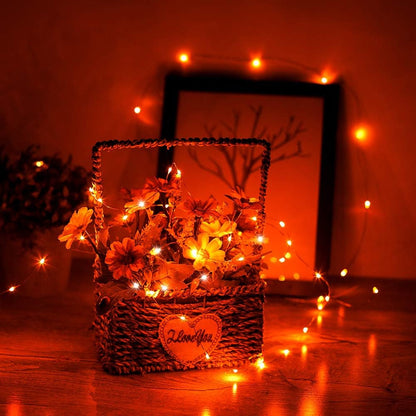 JMEXSUSS 4 Pack 50 LED Halloween Fairy Lights Battery Operated, 16.1ft Orange Fairy String Lights, Mini Orange Halloween Lights for Bedroom Garden Party Holiday Decorations
