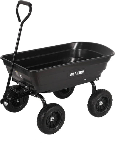BILT HARD 4 Cu.Ft. 10" No-Flat Tires Poly Yard Dump Cart with 180° Rotating Handle, 600 lbs Capacity Heavy Duty Garden Carts and Wagons
