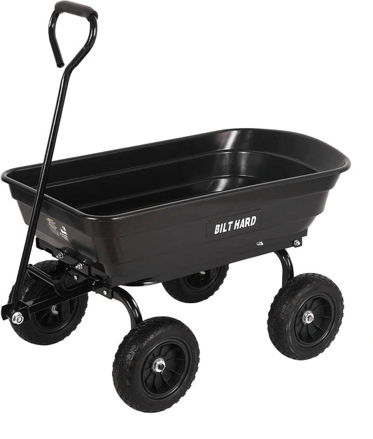BILT HARD 4 Cu.Ft. 10" No-Flat Tires Poly Yard Dump Cart with 180° Rotating Handle, 600 lbs Capacity Heavy Duty Garden Carts and Wagons