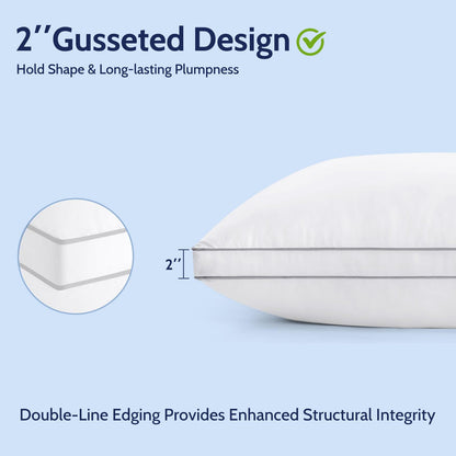 ROUMEA Pillows Queen Size Set of 2, Gusseted Bed Pillows for Sleeping 2 Pack, Luxury Hotel Quality, Supportive Queen Pillow with Soft Down Alternative for Back Stomach Side Sleepers, Machine Washable