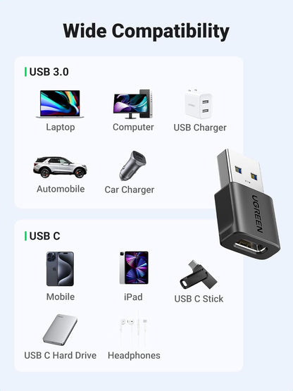 UGREEN USB to USB C Adapter 3Pack, 10Gbps USBC Female to USBA Male Adapter Type C Charge Converter for iPhone 16 15 14 13 Plus Pro Max,iPad Air Mini 6 7,Samsung Galaxy S23 S24,Pad Air,Black