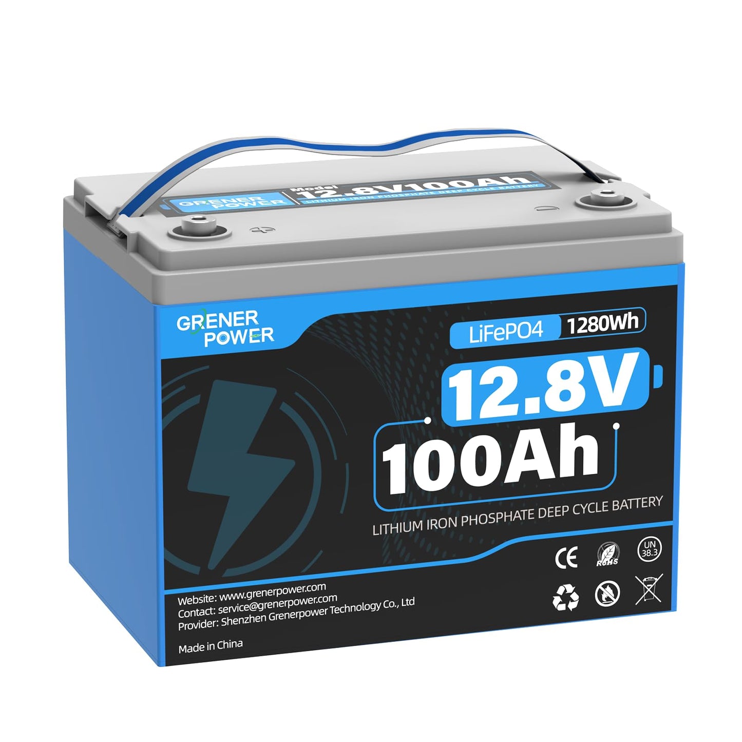 GrenerPower 12V 100Ah LiFePO4 Lithium Battery - BCI Group 24 Battery, 15000 Cycles, Built-in Cylindrical Grade A+ Cells & 100A BMS, Ideal for RVs, Trolling Motor, Home Energy Storage, Off-Grid, Boat