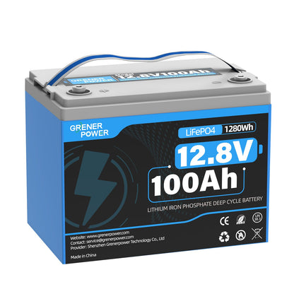 GrenerPower 12V 100Ah LiFePO4 Lithium Battery - BCI Group 24 Battery, 15000 Cycles, Built-in Cylindrical Grade A+ Cells & 100A BMS, Ideal for RVs, Trolling Motor, Home Energy Storage, Off-Grid, Boat