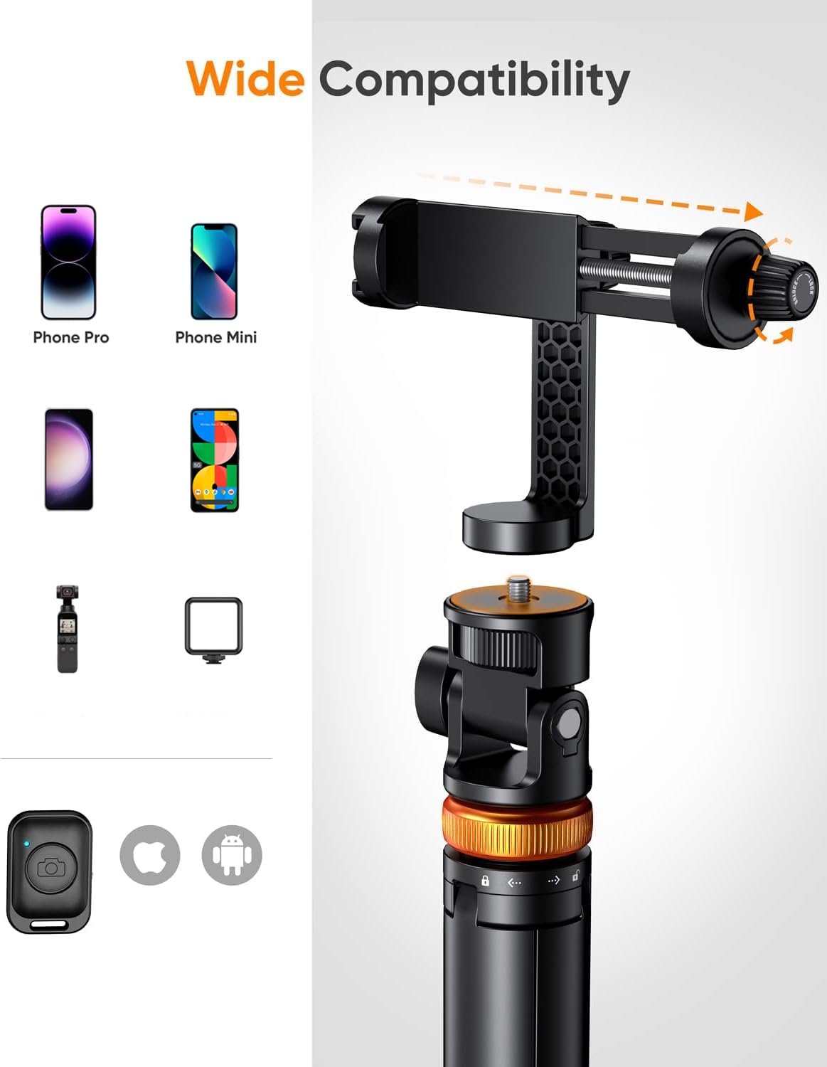 EUCOS 62" Phone Tripod, Tripod for iPhone & Selfie Stick 𝖳ripod with Remote, Extendable Phone 𝖳ripod Stand & Travel 𝖳ripod, Solidest Cell Phone Tripod Compatible with iPhone/Android
