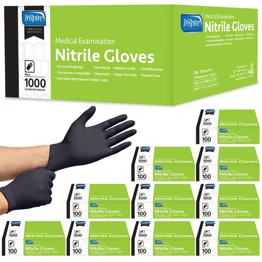 Inspire Black Nitrile Gloves | THE ORIGINAL Quality Black Gloves Disposable Latex Free | 4.5 Cooking (Nitrile, Small)