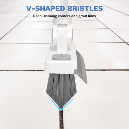 SetSail Grout Cleaner Brush with Long Handle, V-Shaped Floor Scrub Brush Swivel Grout Brush Stiff Bristle Floor Grout Scrubber for Bathroom, Tile Line, Crevice, Kitchen, Wall, Deck, Garage, White Grey