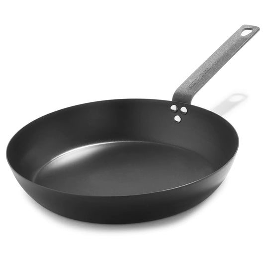 Merten & Storck Pre-Seasoned Carbon Steel 12" Frying Pan Skillet, Fast Heating, Naturally Nonstick, Induction & Oven Safe, High-Heat & Open Flame Compatible, Perfect for Searing Grilling & Camping