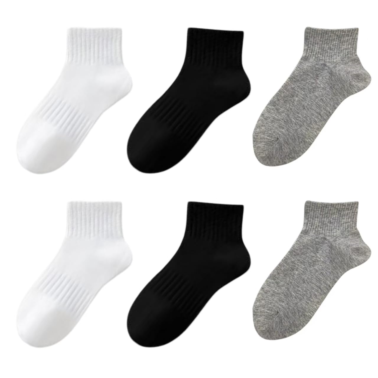 HSKDT 6-Pair Cotton Crew Socks for Men Women, Breathable Anti-Slip Athletic Everyday Socks, Reinforced Heel & Toe, US Size 5-14 (Black-White-Gray, 6 Pairs) (US, Numeric, 5, 9, 355-1)