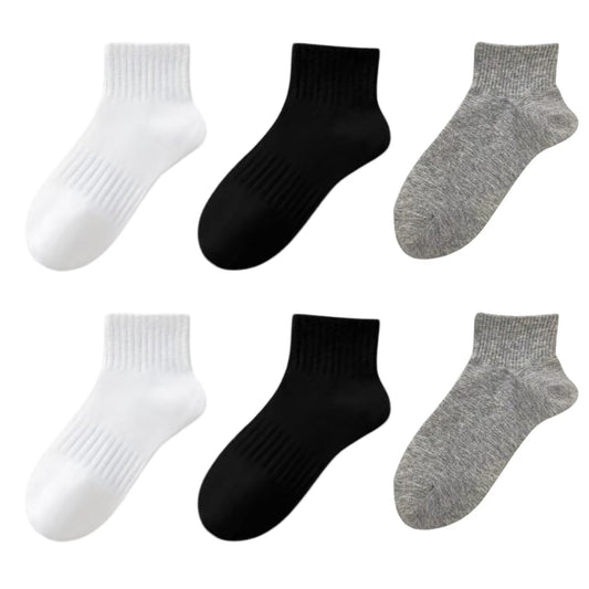 HSKDT 6-Pair Cotton Crew Socks for Men Women, Breathable Anti-Slip Athletic Everyday Socks, Reinforced Heel & Toe, US Size 5-14 (Black-White-Gray, 6 Pairs) (US, Numeric, 5, 9, 355-1)