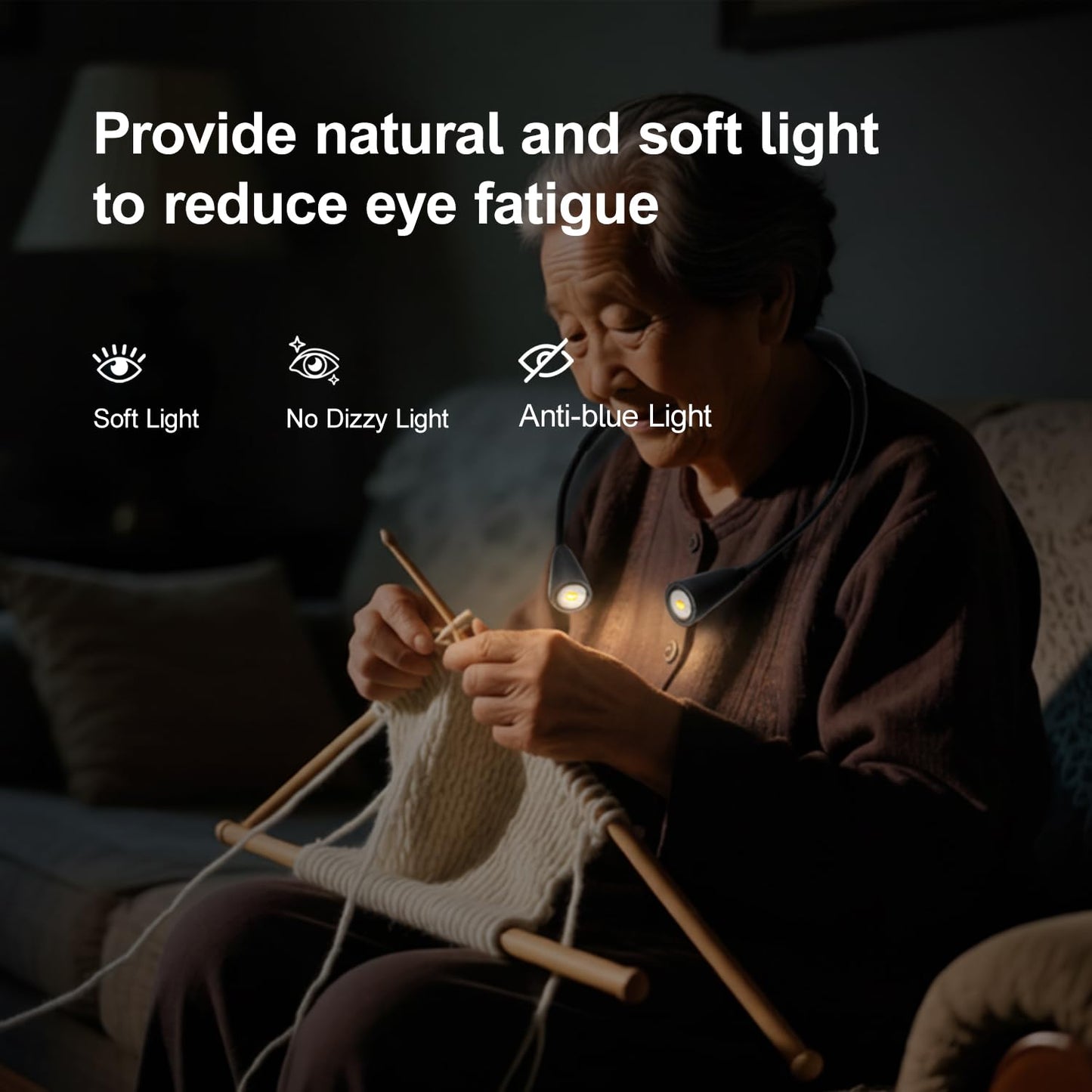 LED Rechargeable Neck Reading Light， Suitable for Reading Books with 3 Color Temperatures, 90 Hour Long-Lasting Recharging Lamp, Ergonomic, Suitable for Reading, Weaving, and Repairing