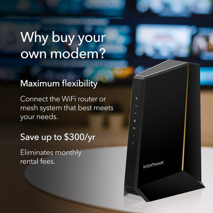 NETGEAR Nighthawk DOCSIS 3.1 Mid/high-Split Cable Modem (CM3000-1AZNAS) – Approved for Today’s Fastest Speeds - Works With all Cable Providers, Incl. Xfinity, Spectrum, Cox - Cable Plans up to 2.5Gbps