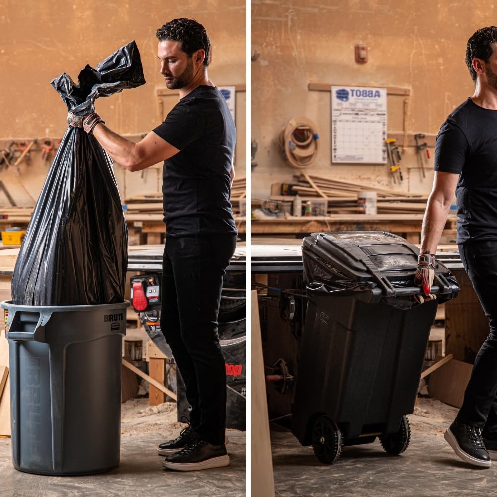 Plasticplace 95-96 Gallon Heavy Duty Black Trash Bags - Contractor Grade, Extra Large Garbage Bags for Construction & Outdoor Trash Cans, 1.2 Mil Thick, 61” x 68” (15 Count Roll)