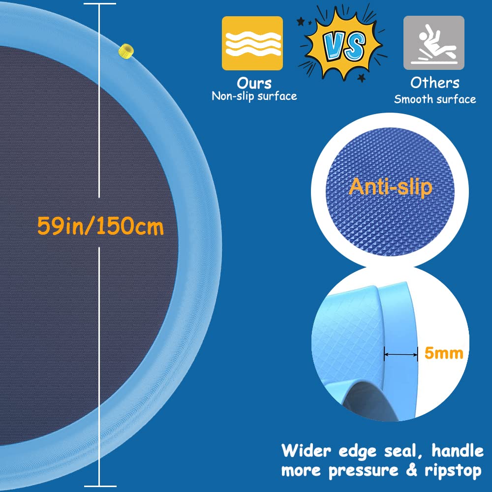 Raxurt Dog Pool, Anti-Slip Splash Pad for Dogs Kids Thickened Durable Upgrade Sprinkler Pad Pet Summer Outdoor Water Toys Backyard Fountain Play Mat, New Version Blue