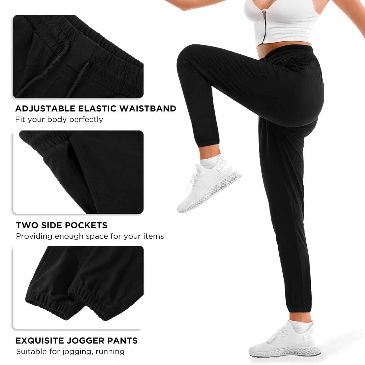 Stanpetix Joggers for Women with Pockets - Black Sports Pants Sweatpants for Running Exercise (Black,XL)