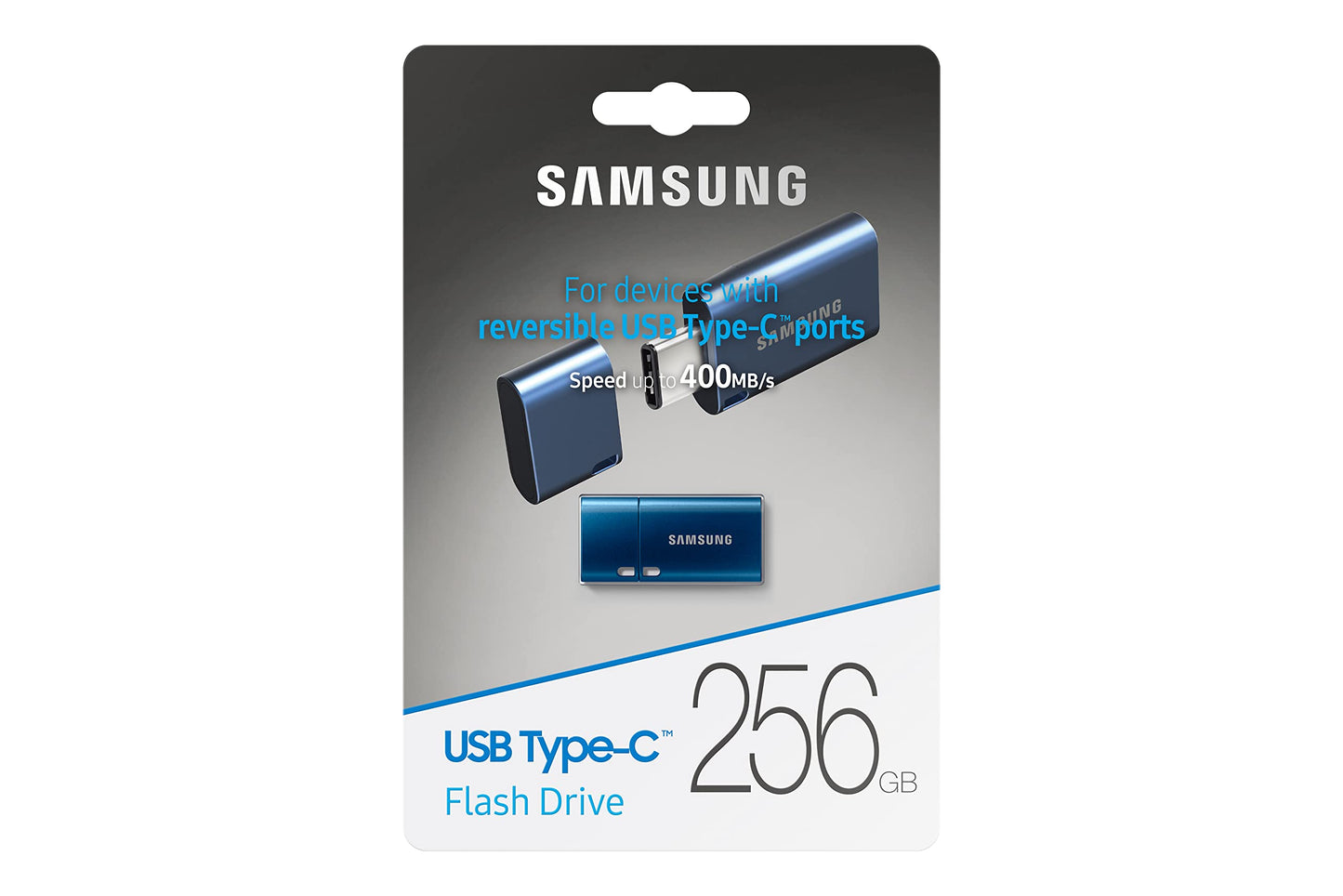 SAMSUNG Type-C™ USB Flash Drive, 256GB, Transfers 4GB Files in 11 Secs w/Up to 400MB/s 3.13 Read Speeds, Compatible w/USB 3.0/2.0, Waterproof, 2022, Blue, MUF-256DA/AM