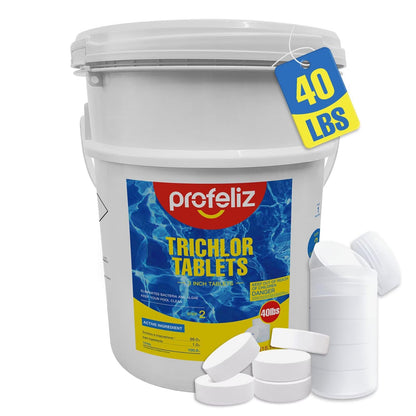 PROFELIZ Chlorine Tablets 3 Inch for Swimming Pools, Kills Bacteria and Stops Algae, Slow Dissolving,Exclusive Protective Packaging,Pool Chlorine Tablets,40lbs
