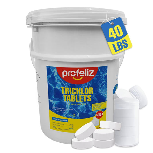 PROFELIZ Chlorine Tablets 3 Inch for Swimming Pools, Kills Bacteria and Stops Algae, Slow Dissolving,Exclusive Protective Packaging,Pool Chlorine Tablets,40lbs