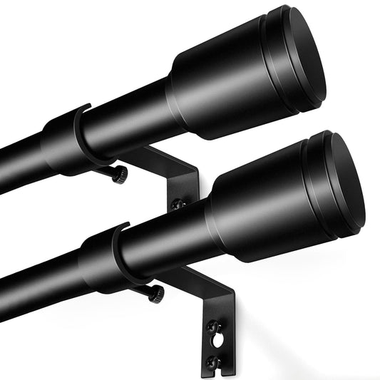 5/8” Diameter Curtain Rods 30-90 Inch, for 30-84 Inch Windows, Adjustable Splicing Black Curtain Rods for Windows with Brackets, Window Rod Long Small Curtains Rod, 2 Pack