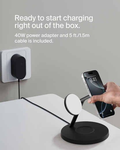 Belkin MagSafe-Compatible Charger, 3-in-1 Wireless Charging Station, Qi2-Certified 15W Wireless Charge for Apple iPhone 16 Series, Apple Watch, AirPods w/Non-Slip Base, 40W Included - Black