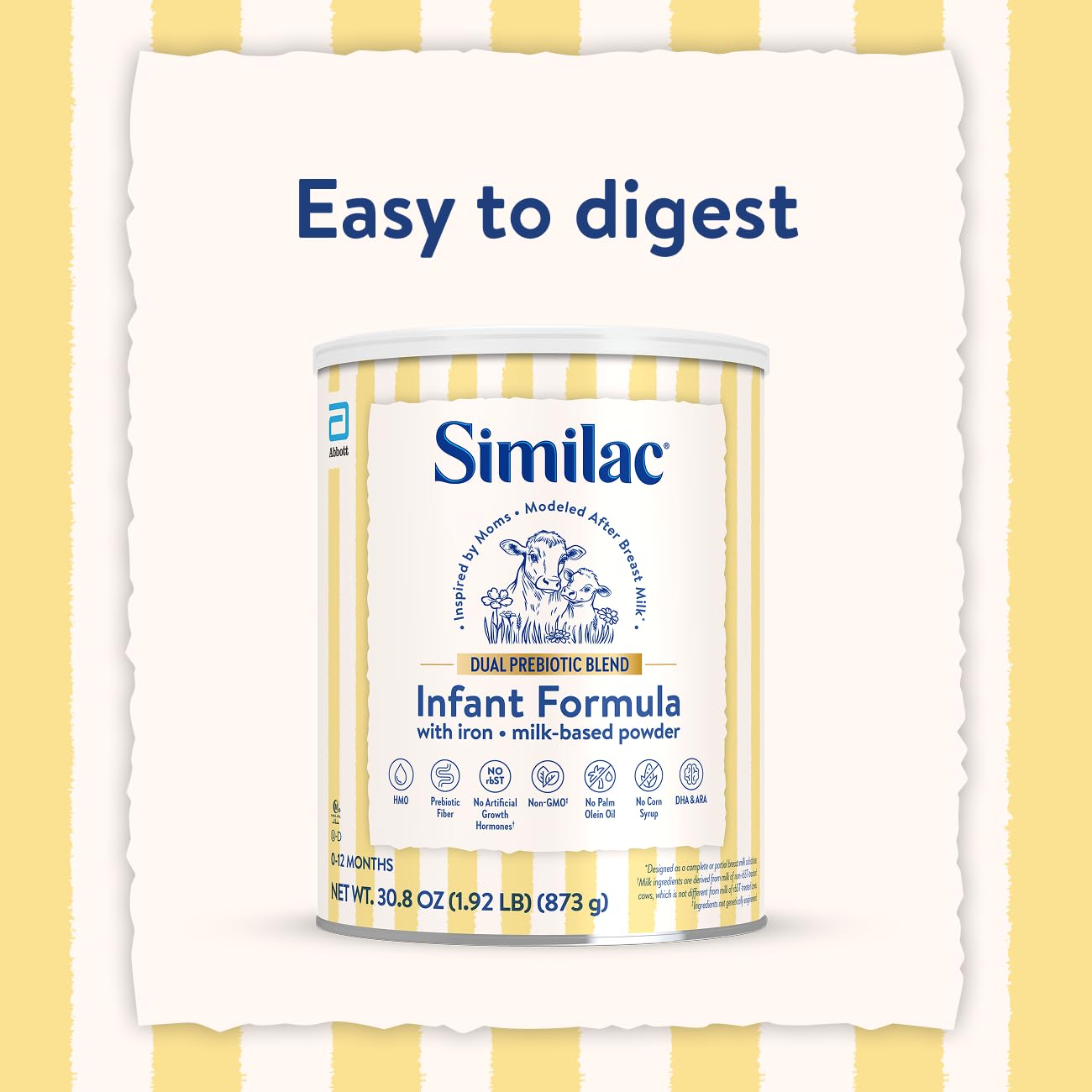 Similac Dual Prebiotic Blend, Baby Formula with Iron, Milk-Based Powder, 0-12 Months, 30.8-oz Can