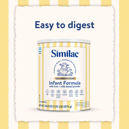 Similac Dual Prebiotic Blend, Baby Formula with Iron, Milk-Based Powder, 0-12 Months, 30.8-oz Can