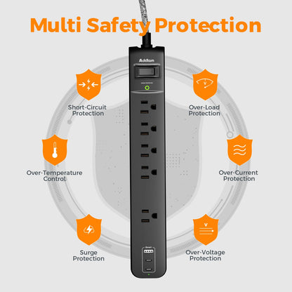 2 Pack Power Strip Surge Protector - 5 Widely Spaced Outlets 3 USB Charging Ports, 1875W/15A 6Ft Braided Extension Cord, Flat Plug Overload Protection, Wall Mount for Home Office Dorm Room Essentials