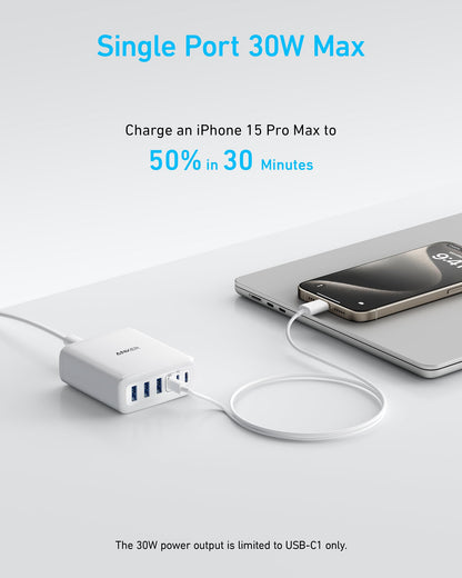 Anker Desktop Charger, Fast Charging USB C Charger, 112W Max 6-Port Charging Station, for iPhone17, iPad, MacBook, Samsung and More (Cable Not Included)