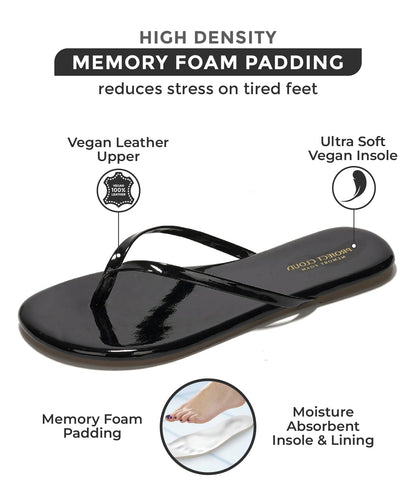 Project Cloud Flip Flops for Women - Memory Foam Flats Summer Sandals for Women 2025 - Vegan Leather Lightweight Womens Sandals Summer Beach Essentials Slides (Foundations, BlkPat, 8)