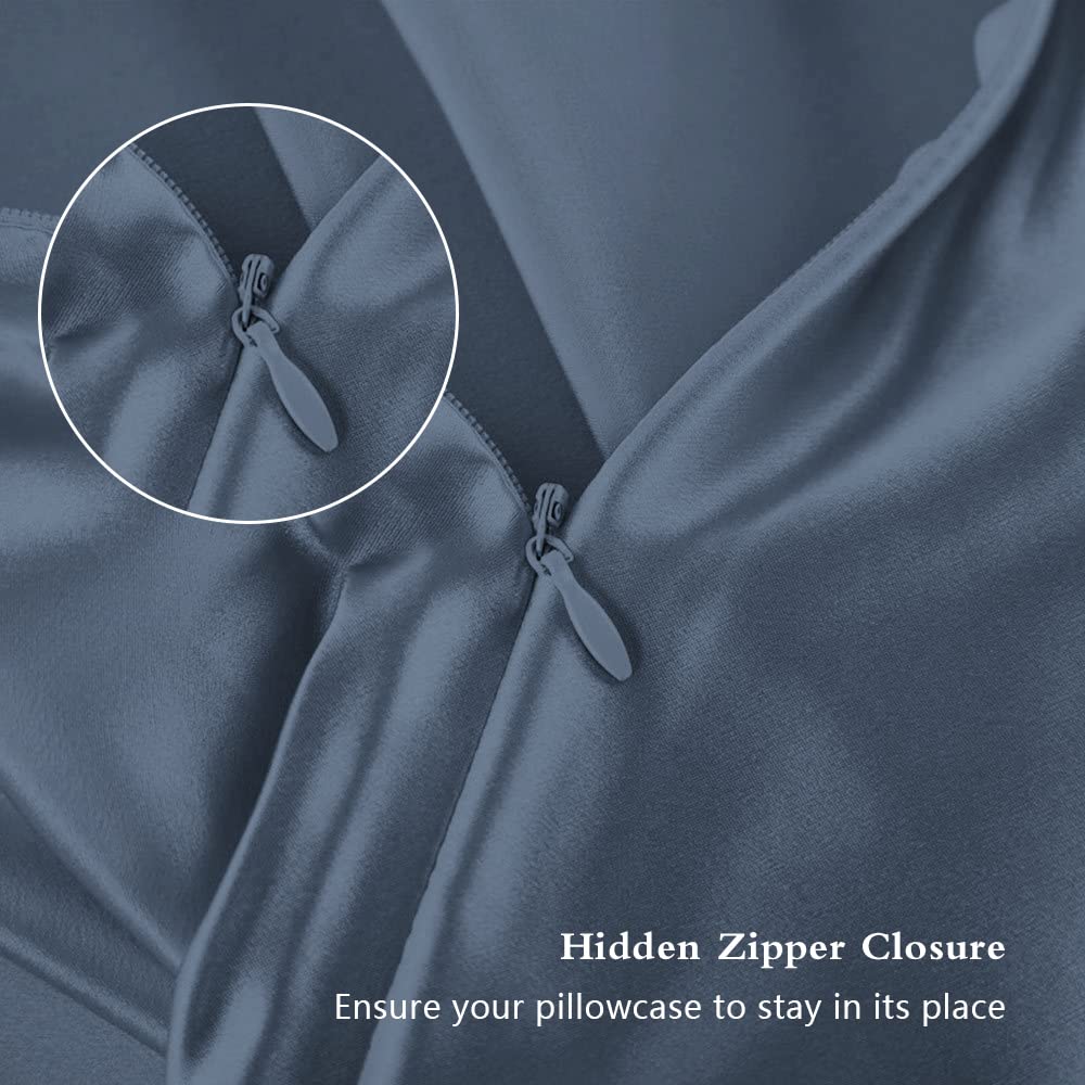 Silk Pillow Cases 2 Pack, Mulberry Silk Pillowcases Standard Set of 2, Soft, Smooth, Anti Acne, Beauty Sleep, Both Sides Natural Silk Satin Pillow Cases for Women 2 Pack with Zipper for Gift, Ash Blue