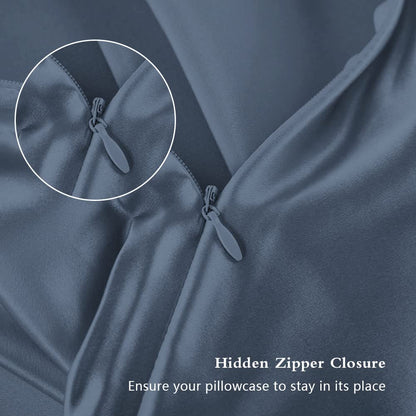 Silk Pillow Cases 2 Pack, Mulberry Silk Pillowcases Standard Set of 2, Soft, Smooth, Anti Acne, Beauty Sleep, Both Sides Natural Silk Satin Pillow Cases for Women 2 Pack with Zipper for Gift, Ash Blue