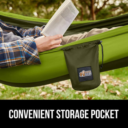 GORILLA GRIP Durable Camping Hammock with Heavy Duty Tree Straps, Portable Hammocks for Outside, Easy to Use Travel Swing Chair, Outdoor Camper Hiker Essentials, Backpacking Gear Gifts, Double, Green