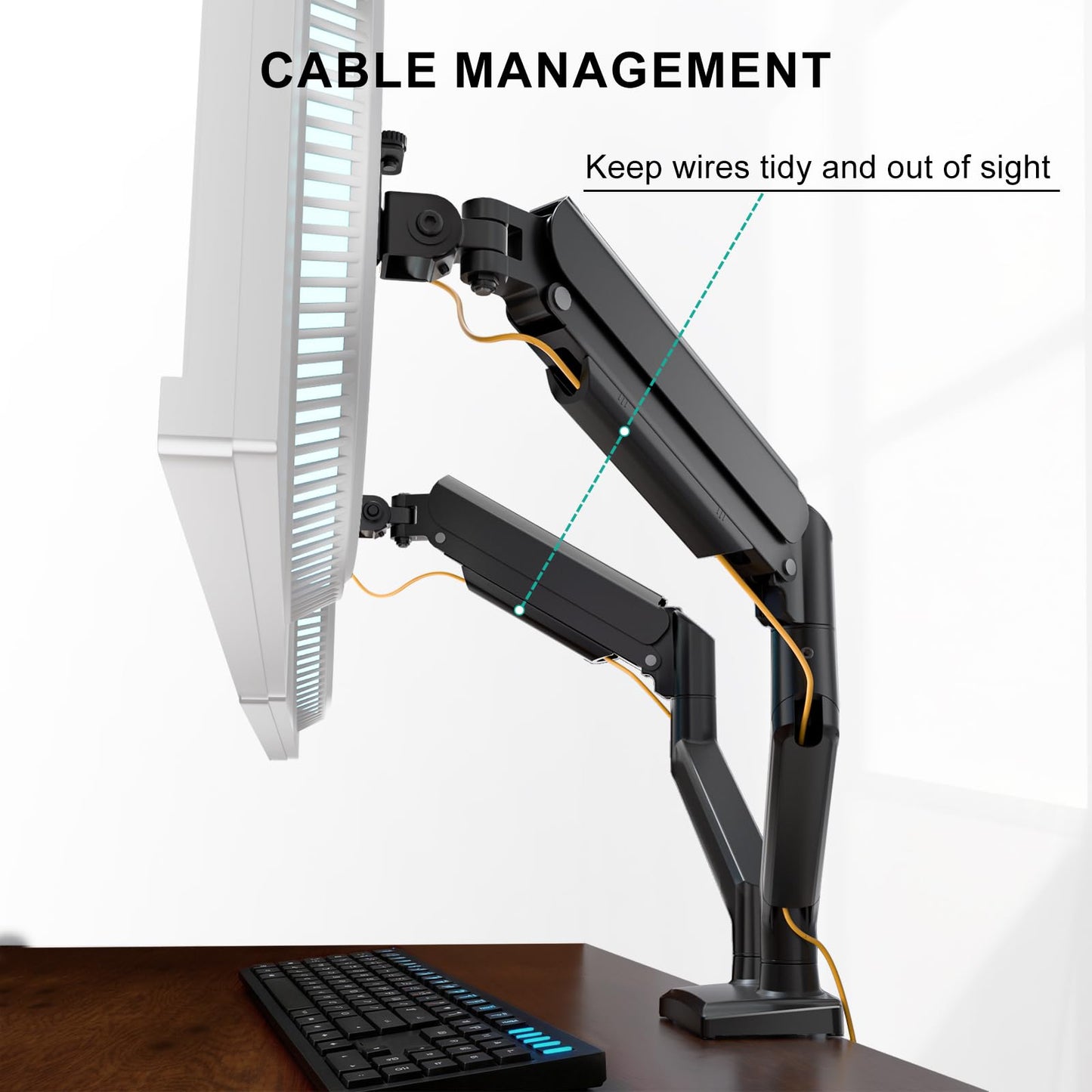 WALI Dual Monitor Stand for 17-32 inch Computer Screens, Dual Monitor Arms for 2 Monitors Holds up to 22 lbs, Height Adjustable Gas Spring Dual Monitors Mount, VESA 75x75/100x100mm (GSMP002N), Black