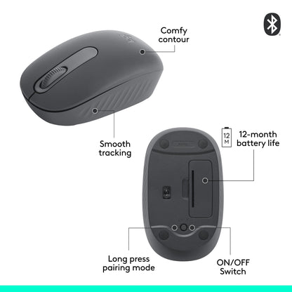 Logitech M196 Bluetooth Wireless Mouse, Compact and Portable Mouse for Laptops, Tablets and More, 12-Month Battery, Smooth Tracking, Compatible with PC and Mac, Windows and macOS - Graphite