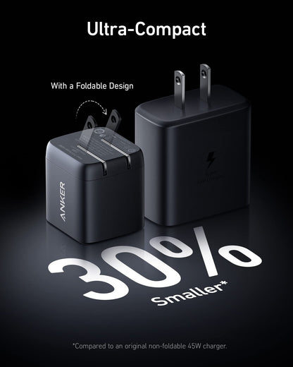 Anker 45W USB C Charger Block, Foldable PPS Fast Charger for iPhone 16/15 and More Series, Supports Super Fast Charging 2.0 for Galaxy S24 Ultra