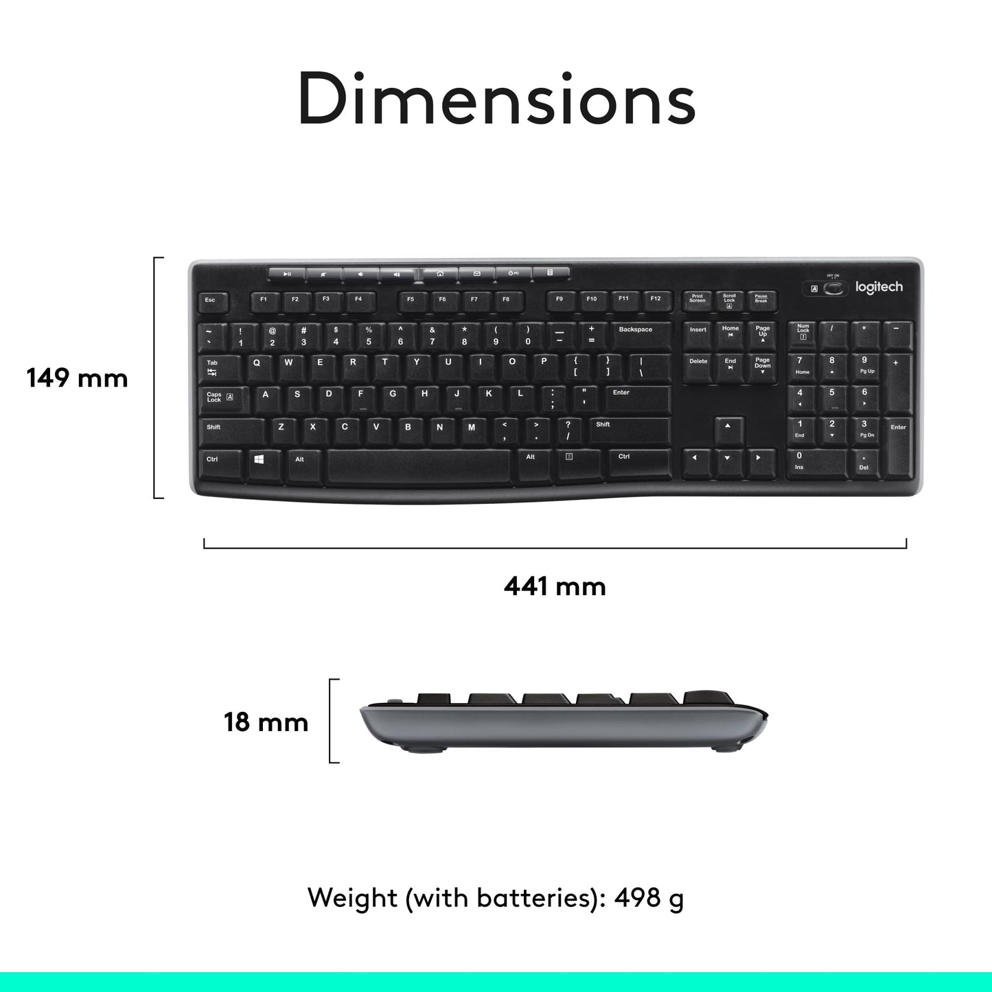 Logitech MK270 Wireless Keyboard and Mouse Combo for Windows, 2.4 GHz, 8 Multimedia Keys, PC, Laptop, Wireless Keyboard Compact Mouse Combo - Black