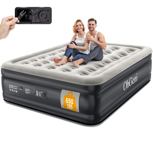 OhGeni Queen Air Mattress with Built in Pump, 18 Raised Comfort Inflatable Mattress, Quiet Surface Portable Blow Up Mattress, Air Bed for Home and Guest, Colchone Inflable, 650 lbs Max