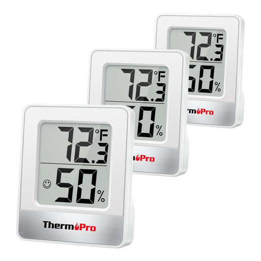 ThermoPro TP49 3 Pieces Digital Hygrometer Indoor Thermometer Humidity Meter Mini Hygrometer with Temperature and Humidity Monitor Outdoor and Room Thermometer Weather Station