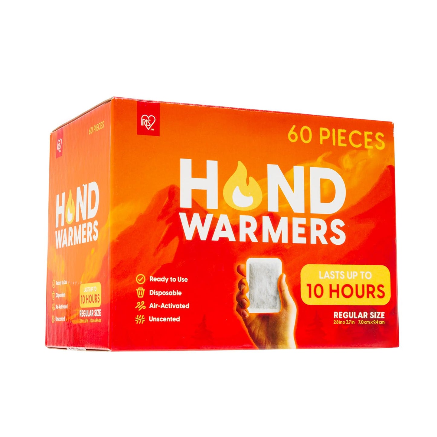 IRIS USA Hand Warmers – 60 Individual Warmers, Long-Lasting Up To 10 Hours For Warm and Hot Hands, On The Go, TSA-Approved, Disposable, Bulk, Lasts 4 Years, For Hot Hands Handwarmers, Camping Skiing