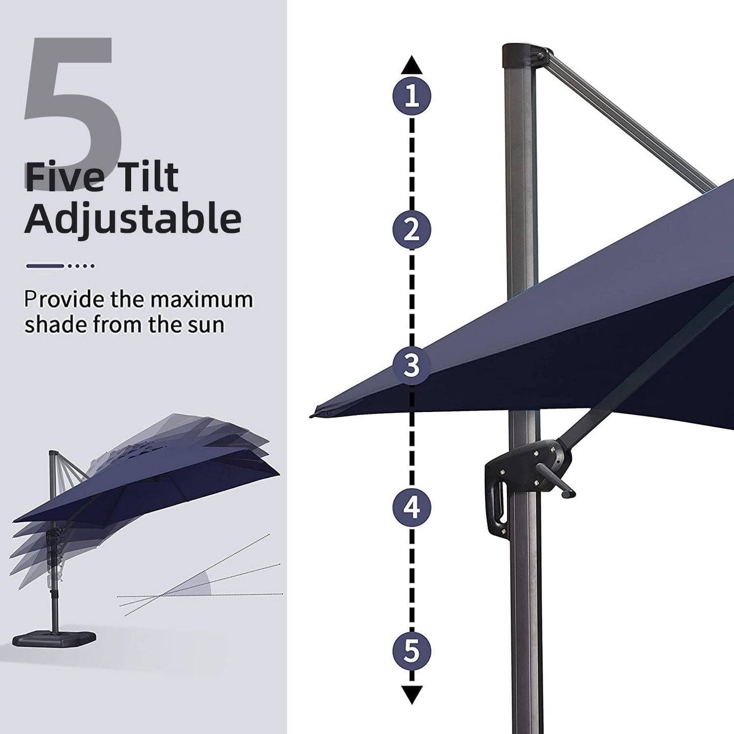 PURPLE LEAF 10' X 13' Patio Umbrella Outdoor Cantilever Rectangle Umbrella Aluminum Offset Umbrella with 360-degree Rotation for Garden Deck Pool Patio, Navy Blue