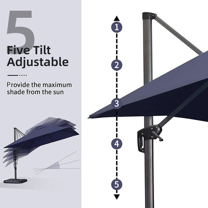 PURPLE LEAF 10' X 13' Patio Umbrella Outdoor Cantilever Rectangle Umbrella Aluminum Offset Umbrella with 360-degree Rotation for Garden Deck Pool Patio, Navy Blue