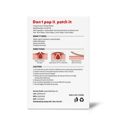 Daolyo Pimple Patches for Face, 4 Size 300 Counts Acne Patches, Hydrocolloid Patches for Covering Zits and Blemishes, Spot Stickers with Salicylic Acid, Tea Tree Oil & Calendula Oil