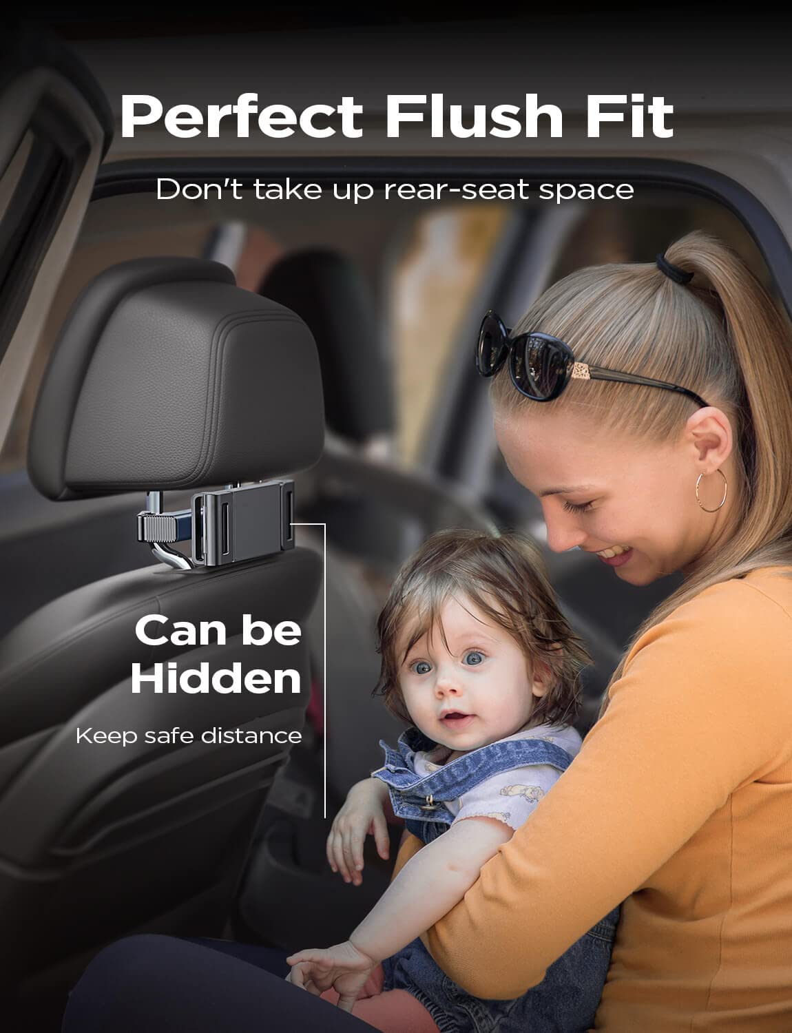 LISEN Tablet iPad Holder for Car Mount Headrest Must Have, iPad Car Holder Back Seat Travel Accessories Long Road Trip Essentials for Kids Adults Fits All 4.7-12.9" Devices & Headrest Rod Black